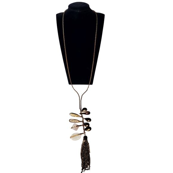 Vtg Statement Necklace Chain Tassel Dangle 16" Gold Tone Long Unsigned - Picture 1 of 5
